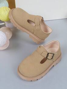 1 双时尚女孩圆头平底鞋，舒适软底，日常休闲春秋鞋 - 卡其色 - 查看 4