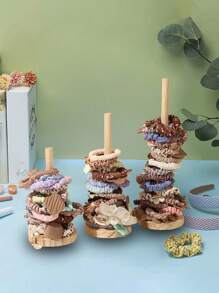 Creative & Practical Wooden Rope Hair Accessory Organizer Holder Display Rack For Scrunchies, Hair Ties, Flower Hairclips, Bracelets - Wood Color - View 4