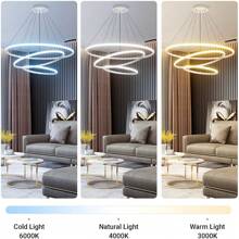 LED Ceiling Light 3 Ring Three-Color Dimming Adjustable Pendant Decorative For Home Living Room Bedroom - White - View 2
