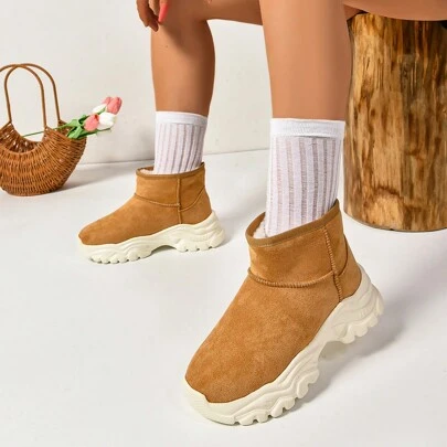 2024 New Women Fashion Outdoor Warm Lightweight Thick Fleece Waterproof Anti-Slip Mid-Calf Snow Boots Winter Shoes For Sports & Hiking, Non-Slip & Wear-Resistant