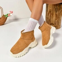 2024 New Women Fashion Outdoor Warm Lightweight Thick Fleece Waterproof Anti-Slip Mid-Calf Snow Boots Winter Shoes For Sports & Hiking, Non-Slip & Wear-Resistant - Khaki - View 2