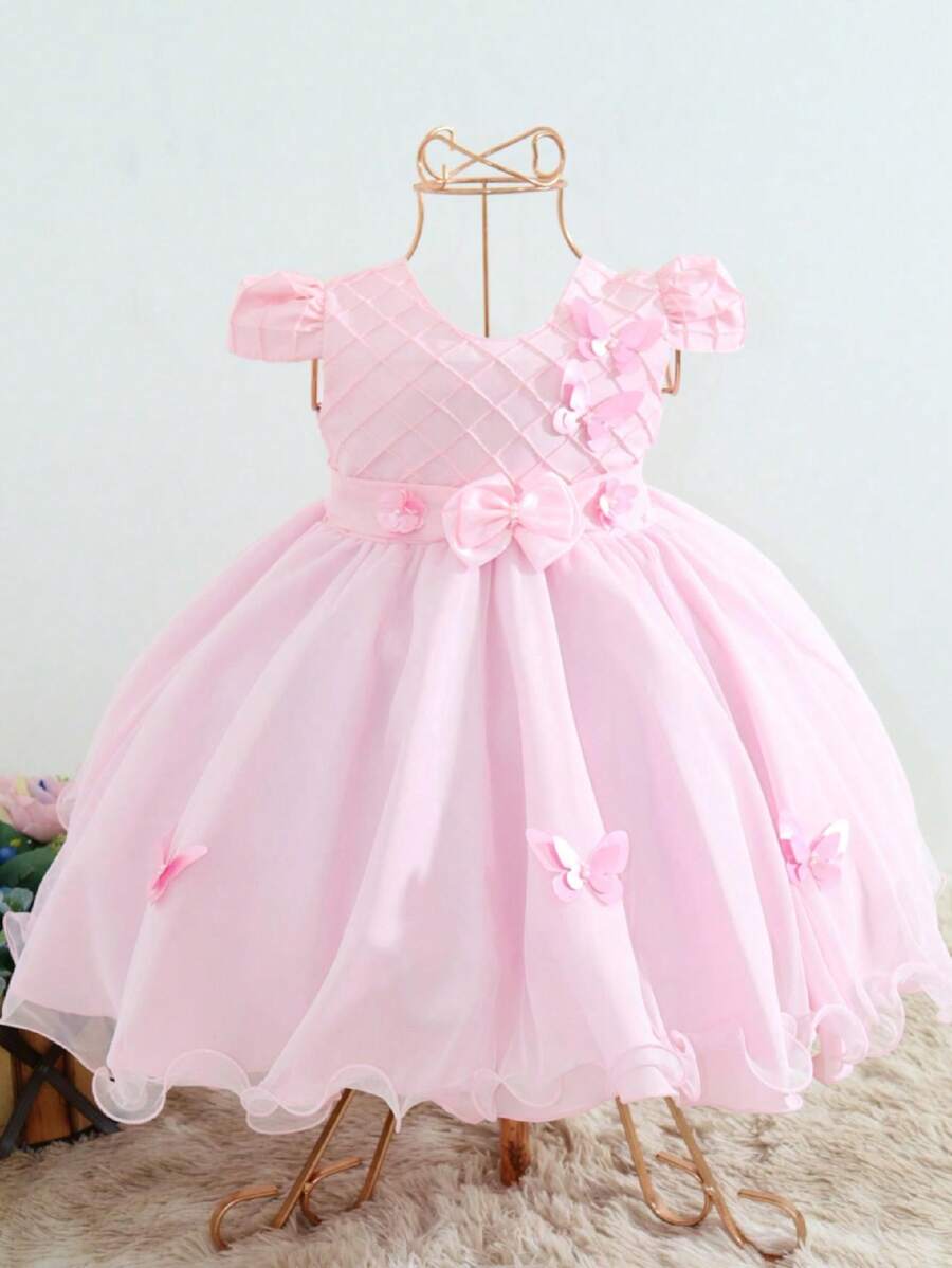 Luxury Pink Floral Children's  Butterfly Garden Dress - Màu Hồng baby - Xem 1