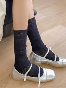 1双黑色蕾丝纹理短袜，甜美百搭的夏季新款宽松袜，舒适保暖 - 黑色 - 查看 11