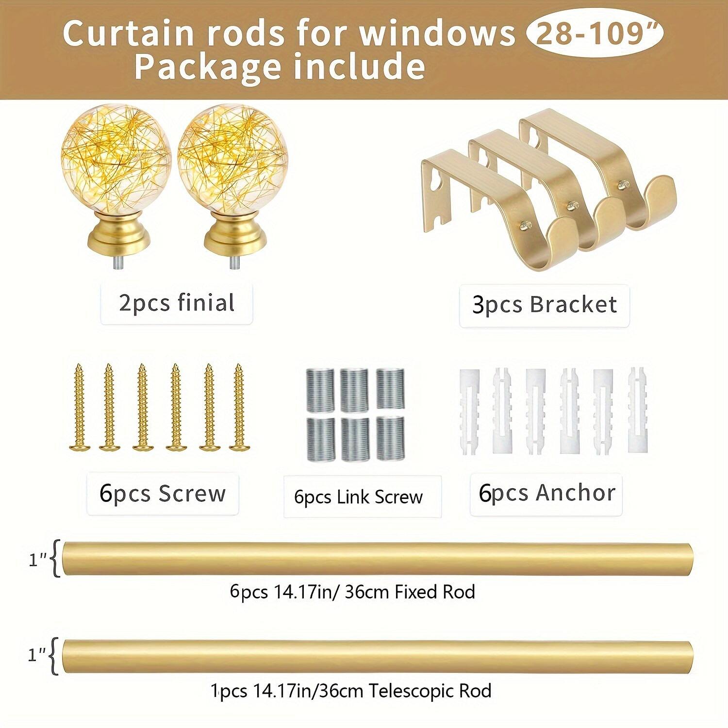 1'' Diameter Silvery Black Golden Shower Curtain Rod 28122 Inch