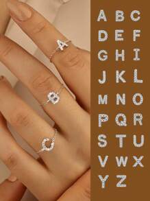 ESBERRY 1枚s925純銀字母a-y可調節戒指,女士個性化飾品精緻首飾生日禮物 - 銀色 - 查看 1
