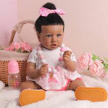 UCanaan Lifelike Reborn Baby Doll With Soft Weighted Body, African American Real Life Girl Dolls,Handmade Newborn 22Inch Baby Dolls, Best Gitfs For Girls Christmas Birthday - Màu Hồng baby - Xem 2