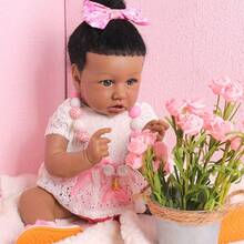 UCanaan Lifelike Reborn Baby Doll With Soft Weighted Body, African American Real Life Girl Dolls,Handmade Newborn 22Inch Baby Dolls, Best Gitfs For Girls Christmas Birthday - Màu Hồng baby - Xem 3