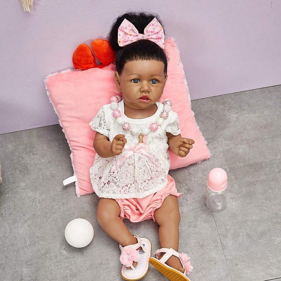 UCanaan Lifelike Reborn Baby Doll With Soft Weighted Body, African American Real Life Girl Dolls,Handmade Newborn 22Inch Baby Dolls, Best Gitfs For Girls Christmas Birthday - Màu Hồng baby - Xem 1