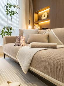 1pc Almofada de sofá de flanela de cor sólida espessada, estilo simples moderno, macia e amiga da pele, à prova de animais de estimação, antisujeira, antiderrapante, para todas as estações, protetor de sofá antirriscos, adequado para sofá em forma de L de sala de estar e sofás de 1/2/3/4 lugares