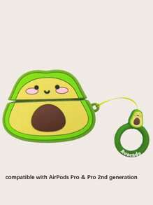 3D卡通牛油果笑脸防摔硅胶钥匙扣收纳盒耳机保护壳兼容Apple AirPods 1/2/Pro/3和FreeBuds