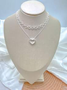 KIT 2 Choker Necklace With Heart Link + Hollow Heart Necklace In 925 Silver Plated - Tyfanny Type - Bạc - Xem 4