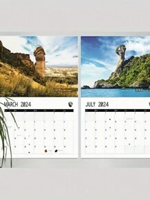 2024 Landscape Wall Calendar, Tour Series, National Holidays Highlights, Full Page World Scenery Monthly Grid Planning