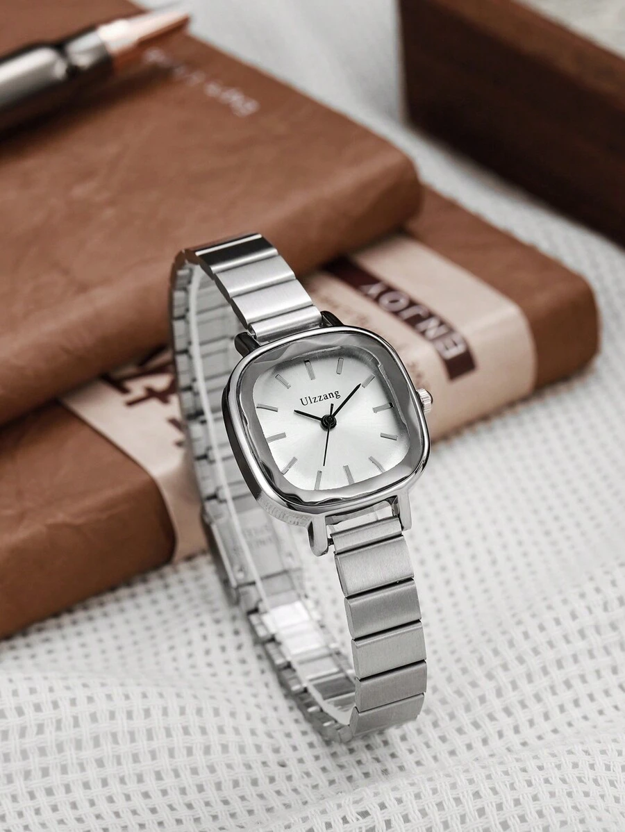 1 件优雅时尚条形刻度表盘竹表带石英表，适合生日、万圣节、礼物 - 銀色 - 查看 1