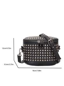 Mini Solid Color Rivet Studded Punk Style Trapezium Shoulder Bag , Punk - Black - View 3