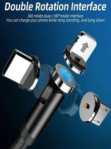 BinBoom (1 根电缆+3 个插头)540 旋转磁性电缆快速充电 Micro USB Type C 电缆 USB C 电缆兼容 iPhone、三星等快速充电器线手机数据线 3 合 1 - 彩色 - 查看 12