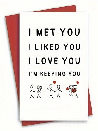 1 st "Jag gillar dig, älskar dig, behåller dig"-hälsningskort för årsdagar och kärleksfirande, lämpligt att ge till nära och kära, älskare och partners, Alla hjärtans dag-hälsningskort (med slumpmässigt färgade kuvert)