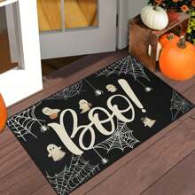 1/2pcs Halloween Themed Kitchen Mat, Ghost & Letter Pattern Design For Home, Room, Halloween Decoration
