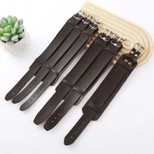 Conjunto de 3 pulseiras masculinas criativas retrô de PU com estilo hip-hop personalizado, pulseiras de casal unissex para decoração casual diária, pulseiras ajustáveis para estudantes - Preto - Ver 17