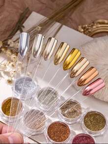 3/5/8盒装魔镜粉、闪光粉、金属颜料、节日美甲装饰、DIY指甲饰品、指甲宝石、指甲用品、秋冬指甲粉、大地色指甲粉 - 彩色 - 查看 4