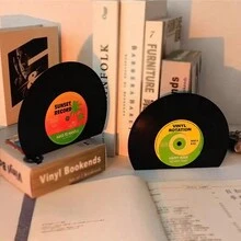 复古黑胶唱片书挡 - 复古音乐主题装饰书架，坚固的黑色黑胶唱片书架，适合家庭办公室装饰，是音乐爱好者的完美礼物 - 彩色 - 查看 7