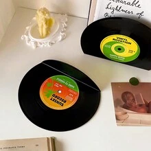 复古黑胶唱片书挡 - 复古音乐主题装饰书架，坚固的黑色黑胶唱片书架，适合家庭办公室装饰，是音乐爱好者的完美礼物 - 彩色 - 查看 6