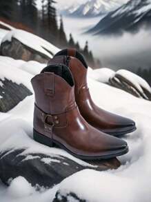 Western Cowboy Boots With Side Zipper Pointed Toe Mid-Calf Men Boots - Brown - View 8