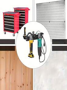 2 隔间重型电动工具存储架，配有绳索、挂钩和支架，适用于车间、车库和工作室，适合整理工具和抛光机 - 黑色 - 查看 4