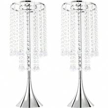 HOHOBLA LOYALHEARTDY-BTG 2pcs Crystal Silver Centerpieces For Tables - 21.9'' Tall Chandelier Centerpiece Flower Vase With Beads, Elegant Centerpiece Table Decorations For Wedding, Banquet, Party Decor[Best Gift For Family&Friends] - 銀色 - 查看 9