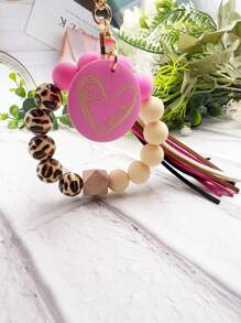 1pc Leopard Wooden Bead Silicone Bead Korea Tassel Charm Heart Wood Slice Wrist Phone Cord, Bag Charm, Key Chain Accessory, Mother's Day Gift Gifts For Mother, Family, Friends, Birthday, Holiday Phone Charm, Phone Chain