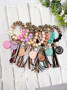 1pc Leopard Wooden Bead Silicone Bead Korea Tassel Charm Heart Wood Slice Wrist Phone Cord, Bag Charm, Key Chain Accessory, Mother's Day Gift Gifts For Mother, Family, Friends, Birthday, Holiday Phone Charm, Phone Chain