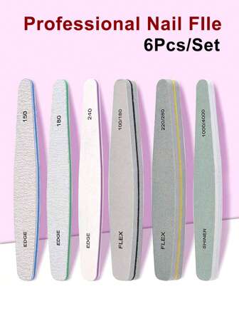6Pcs/Set Professional Nail Files And Buffers Set For Acrylic Gel Nail And Natural Nail Double Sided Emery Boards Nail File And Buffer Washable Nail Buffer File Polisher 100/150/180/220/240/280/1000/4000 Grit