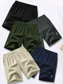 4 peças de Shorts esportivos casuais masculinos com elástico na cintura e bolso com zíper