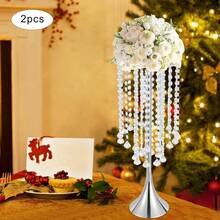 HOHOBLA LOYALHEARTDY-BTG 2pcs Crystal Silver Centerpieces For Tables - 21.9'' Tall Chandelier Centerpiece Flower Vase With Beads, Elegant Centerpiece Table Decorations For Wedding, Banquet, Party Decor[Best Gift For Family&Friends] - 銀色 - 查看 4