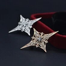 1 pièce Broche étoile dorée étincelante élégante, accessoire de bijoux haut de gamme avec quatre pointes angulaires incrusté de strass, petits diamants multi-couches les entourant, accessoire mode pour soirée