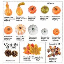 50 szt., dekoracje na Halloween, Święto Dziękczynienia, sztuczne dynie i tykwy, 8 szt. sztucznych dyń, 12 szt. szyszek i żołędzi, 30 szt. sztucznych liści klonu, jesienne weselne stoły, ozdoby centralne, Boże Narodzenie