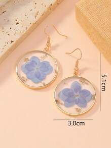 1 Pair Asymmetrical Blue Hydrangea Real Dried Flower Boho Style Earrings, Suitable For Daily Wear