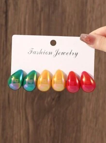 Stylish Colorful Resin Water Drop Shaped Earring Set, Minimalist Elegant Design, Suitable For Daily Wear Or Ladies' Festival Gift