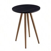 1 Modern Minimalist Black Artificial Marble Side Table And Side Table, Small Decorative Coffee Table With Black Metal Legs, Suitable For Circular Bedside Tables In Living Rooms, Bedrooms, And Small Spaces In Apartments.