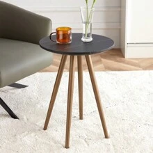 1 Modern Minimalist Black Artificial Marble Side Table And Side Table, Small Decorative Coffee Table With Black Metal Legs, Suitable For Circular Bedside Tables In Living Rooms, Bedrooms, And Small Spaces In Apartments.