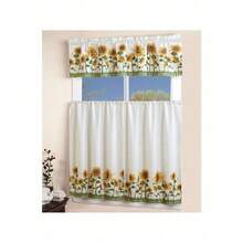 3 Piece Kitchen Curtain With Swag And Tier Window Treatment Set Chef Sunflower - Chef - View 3