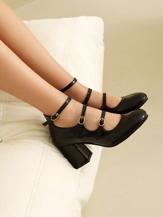 Fall/Winter Women's Sexy Thick High Heel Mary Jane Round Toe Patent Leather Retro Black Fashion Flats,Elegant,Party