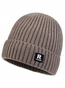 1 件户外简约纯色保暖内衬针织帽，适合户外街头穿着，时尚字母无檐帽，秋季服装的理想礼物