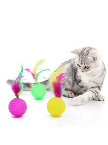 1pc-6pcs Cat Toys Interactive Rainbow Ball With Feathers
