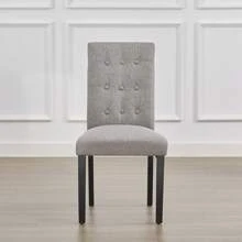 VECELO Tufted Dining Room Chairs Set Of 6, Parsons Diner Chairs Upholstered Side Kitchen Chairs With Solid Wood Legs And Padded Seat - 灰色 - 查看 8