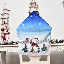 1pc/3pcs New Printed Velvet Chair Cover, Santa Claus, Snowman, Deer Pattern Chair Backrest Cover, Christmas Snowy House Chair Cover, Anti-Pollution And Dustproof Slipcover, Christmas Scene Party Decor, Suitable For Home, Kitchen, Dining Room, Farmhouse Decor, Party Decoration,Christmas