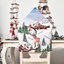 1pc/3pcs New Printed Velvet Chair Cover, Santa Claus, Snowman, Deer Pattern Chair Backrest Cover, Christmas Snowy House Chair Cover, Anti-Pollution And Dustproof Slipcover, Christmas Scene Party Decor, Suitable For Home, Kitchen, Dining Room, Farmhouse Decor, Party Decoration,Christmas