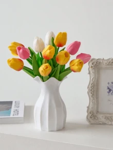 1 件陶瓷外观塑料花瓶，牢不可破的郁金香玫瑰鲜花白色花瓶，家居装饰，客厅，书桌 - 彩色 - 查看 7