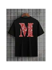 Premium 100% Cotton T-Shirt Letter M Kisses For Boyfriend Couple Kisses Black Streetwear Launch 2024 Unisex - 黑色 - 查看 3
