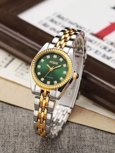 1pc Fashionable Rhinestone Dial Stainless Steel Band Quartz Watch, Suitable As Birthday, Halloween Or For Teenagers