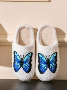 Cartoon Butterfly Design Women's Autumn&Winter Soft And Warm Fluffy Slippers Anti-Skid Home Indoor Bedroom Comfortable Casual Plush House Slippers - White - View 2